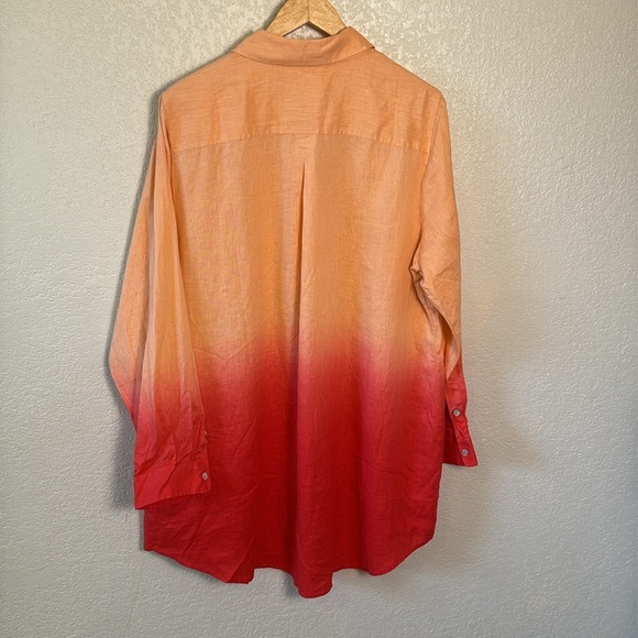 Soft Surroundings Medium Button Down Orange Ombre‎ Long Sleeve Top 100% Linen - Picture 2 of 5